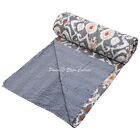 Embroidery Single Kantha Quilt Bedspread Bohemian Cotton Gray Boho Gypsy Blanket