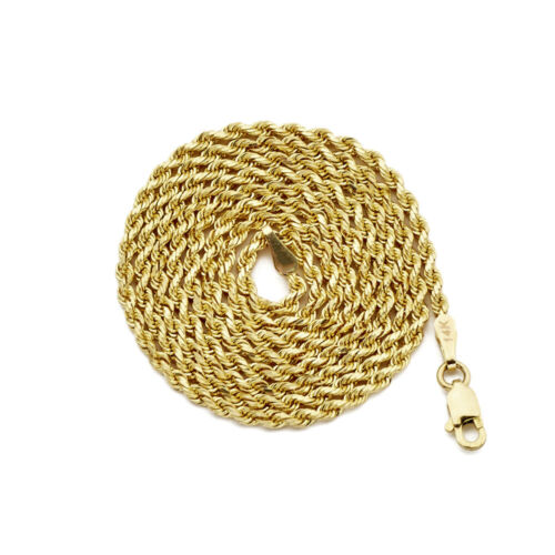 14K Yellow Gold Diamond Cut Rope Chain Necklace (1.8mm to 5mm width)