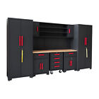 9-Piece Garage Shop Tool Storage Cabinet with Pegboard and Wooden Work Top HPDMC