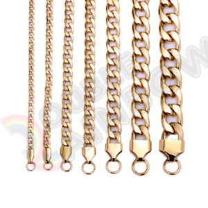 Men Women's Stainless Steel Necklace Gold Plated Cuban 3-12mm Chain 18-36