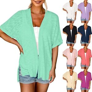 Womens Summer Lightweight Cardigan Short Sleeve Open Front Casual Loose Cover Up