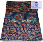 Embroidery Single Kantha Quilt Bedspread Floral Cotton Blue Boho Gypsy Blanket