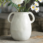 White Ceramic Vase with 2 Handles, Modern Farmhouse Vase for Home Decor, Rustic