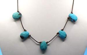 Vintage Turquoise Southwest Leather Cord Station Necklace, Choker