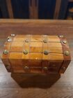 Antique Style Small Wood Trunk - Collectible Wood Jewelry Box.Small Issue Inside