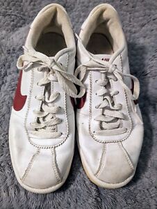 Nike Women's White Leather Retro Vintage Size 8 Shoes Sneakers Red Trim