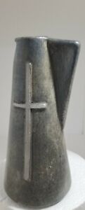 vtg Studio art Pottery vase vessel jug Cross gray MCM modernist 7 1/2
