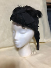 Victorian Mourning Hat Antique 1880s Black, Ostrich feathers, beads, sequins