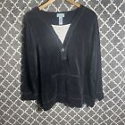 Liz & Me Sport Velour Sweatshirt Stones Embroidered Womens Size 0X 16W Black