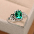 1.65 Ct Oval Cut Lab Created Emerald Diamond Engagement Ring 14K White Gold 6.5