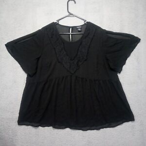 Torrid Womens Sheer Babydoll Popover Top 2 Black Lace Sleeve Cut Out Key Hole