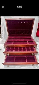 Reed & Barton Eureka Mfg. Wood & Brass Jewelry Box 2 Drawer Velvet Lined #663