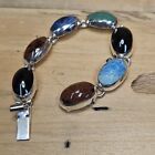 Mexico Sterling Multi Stone Cabochon Bracelet 45.1g 7in IP2