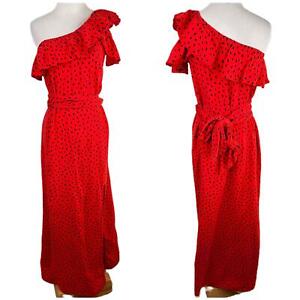 Billabong Sincerely Jules Red Polka Dot Ruffle One-Shoulder Dress Size Small