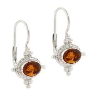 925 Silver Amber Stone & Bali Bead LeverBack Earrings
