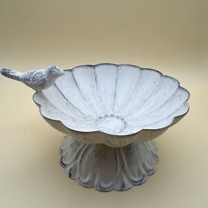Hummingbird Bird Bath Whitewashed Metal 3.5”by6”