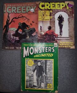 New Listing(3) Creepy Magazine #3,#10 1965/ Monsters Unlimited Marvel #7 Lot