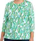 Kim Rogers Size 1X, 2X, 3X Palm print knit top, white & greens, 3/4 sleeve NWT