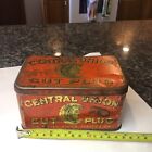 ANTIQUE CENTRAL UNION TOBACCO TIN LITHO CAN CUT PLUG c1900'S USA 6” HINGED LID