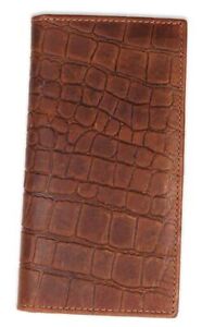 Men's RFID Vintage Look Genuine Leather Long Bifold Crocodile style brown