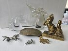 Vintage-now Junk Drawer Lot Unicorns Horse Belt Buckle Glass Paperweight Pewter