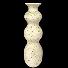 Stunning Vintage 70s Pottery Tall Vase Cream White Green Speckled Signed 17”