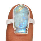 Natural Carved Face Buddha - Moonstone 925 Silver Ring Jewelry s.7 CR28912