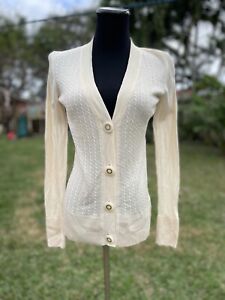 Tory Burch Womens Cream Wool Knit Long Sleeve Button Front Cardigan Sweater XS