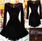 Vintage Betsey Johnson 90s Y2K Black Stretch Crushed Velvet Skater Dress Small