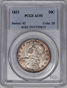 1833 Capped Bust Half Dollar 50c PCGS AU55 - Nice Luster!