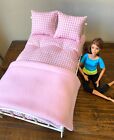 Barbie Doll Bed Bedding, Mattress, pillows and fleece BLANKET Dollhouse 1:6 size