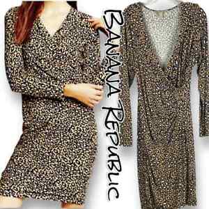 Banana Republic Faux Wrap Jersey Knit Dress Leopard Print Womens Size Large
