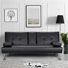 Sleeper Sofa Couch Convertible Sofa Bed Fold Living Room Futon PU Leather Black