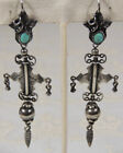 Spanish Inspired Navajo Turquoise and Coin or Sterling Silver Dangle Earrings