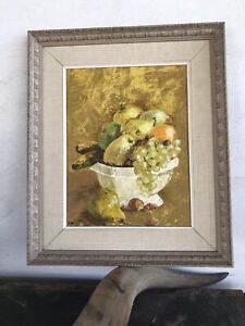 Vintage Mid Century Small Framed Oil Painting Still Life Fruit Pears