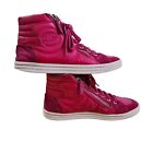 Chanel Shoes Pink Double Zip Pearl CC Nylon Suede High Top Sneakers Size 36.5