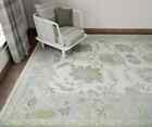 Oushak Rug In Green Accents, Ivory Rug For Living Room, Hand-knotted Muted Rug: