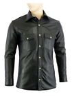 Men's Soft Black Leather Slim Fit Full Sleeve Button up Shirt