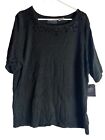 Sag Harbor Short Sleeve Sweater Blouse Black  W/floral Women’s Size 1X