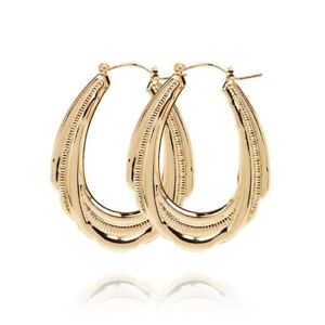18k Layered Real Gold Filled Oval Bamboo Hoop earrings