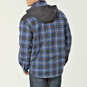 Craftsman Men  M to XL Flannel Hooded Jacket Quilted Lined Blue Plaid (Tag $49.)