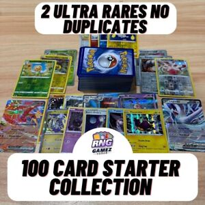 100 Pokemon Cards Lot With Holofoils and Ultra Rare NO DUPLICATES Starter Set