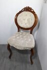 Vintage French Provincial Country Victorian Carved Rose Tufted Back Wood Chair