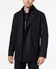 KENNETH COLE Men's Double Breasted Wool Blend Peacoat with Bib Charcoal Grey XL