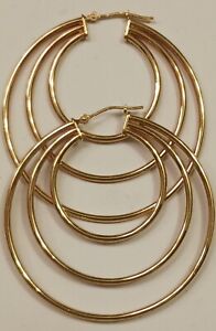 New 14K Gold  Large Triple  Hoop Earrings 1 3/4