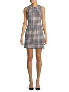 THEORY $395 Angled Lined Sleeveless Wool Shift Dress in Optical Plaid Size 0