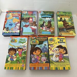 Lot of (7) Nick Jr. Little Bear DORA The Explorer Blues Clues VHS Orange Tapes