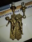 Pair -Set of 2- ANGEL CHERUB Solid Brass Antique Wall Sconces Candle Holders