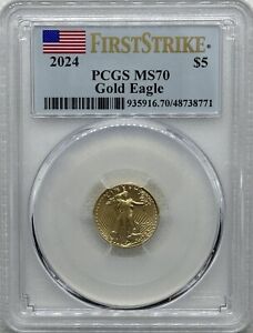 2024 1/10 oz Gold Eagle PCGS MS70 First Strike $5 Coin