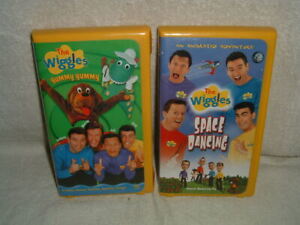 The Wiggles VHS Lot Of 2 2003 Space Dancing & 2000 Yummy Yummy Yellow Clamshell